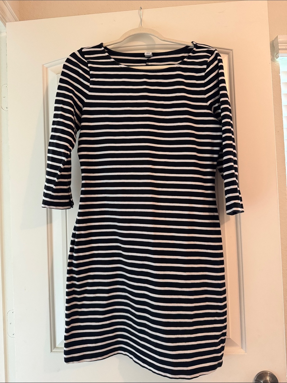 Striped Black and White Midi Dress - Classic Boatneck
